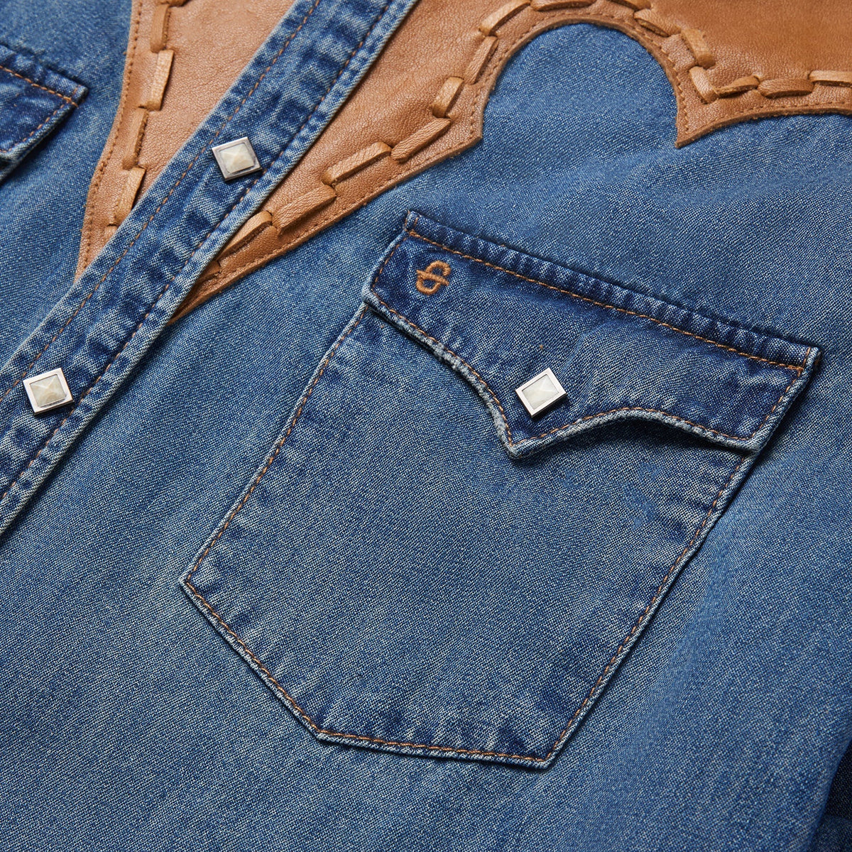 Leather Yoke Denim Shirt Blue - Stetson