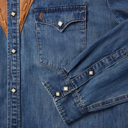 Leather Yoke Denim Shirt Blue - Stetson