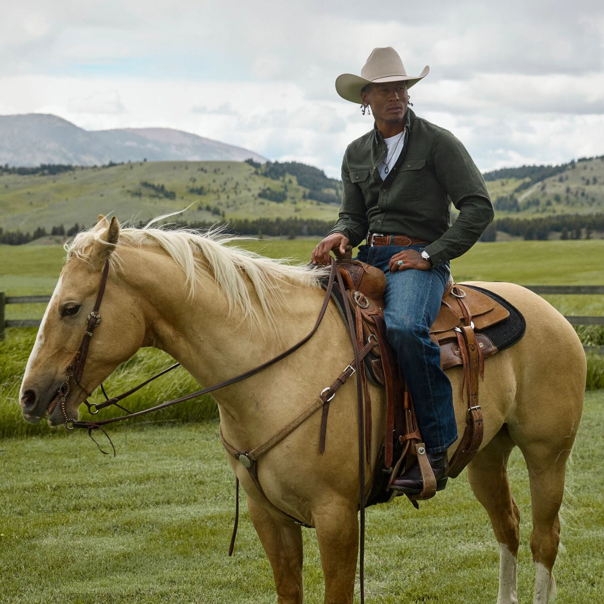 Brushed Heathered Flannel Shirt Green - Stetson