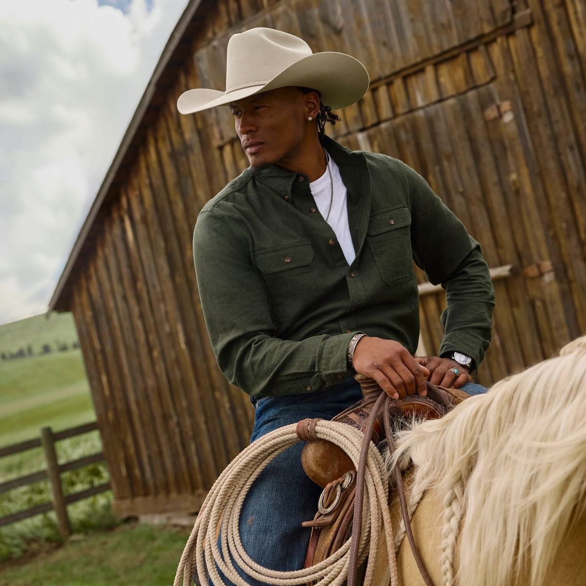 Brushed Heathered Flannel Shirt Green - Stetson