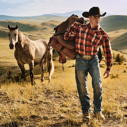 Brushed Twill Plaid Shirt Orange - Stetson