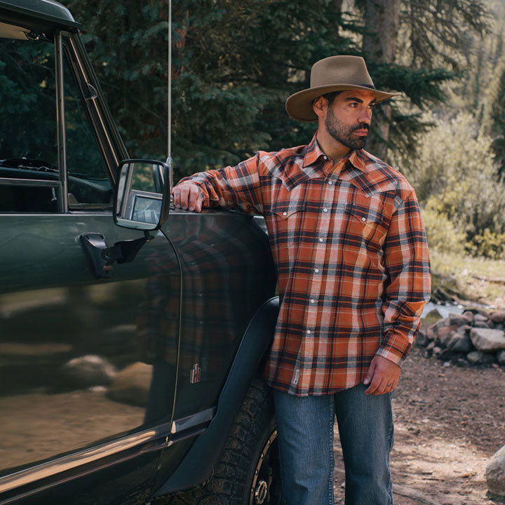 Brushed Twill Plaid Shirt Orange - Stetson