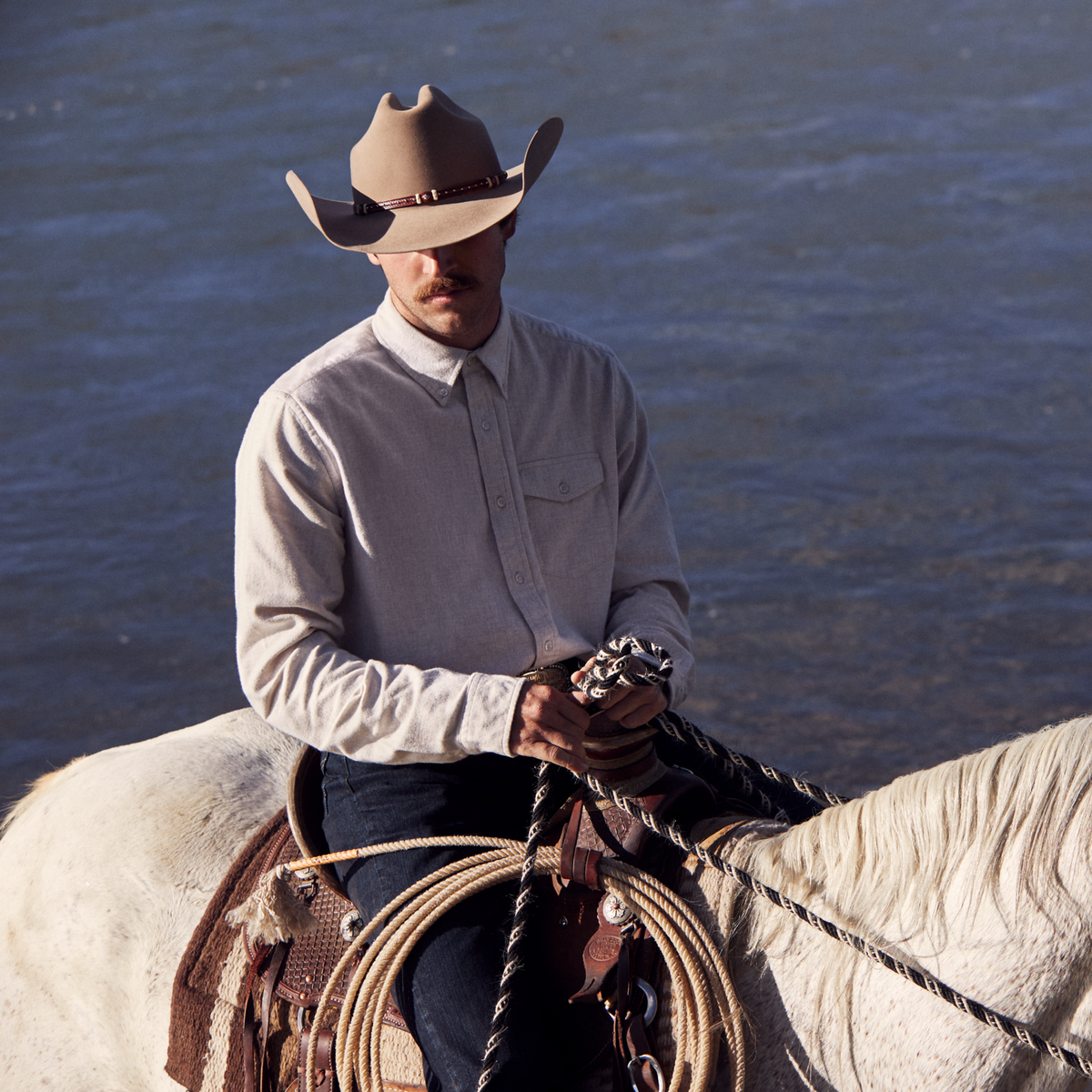 Heathered Flannel Button-Down Shirt White - Stetson