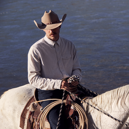 Heathered Flannel Button-Down Shirt White - Stetson