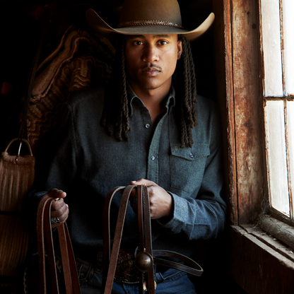 Heathered Flannel Button-Down Shirt Grey - Stetson