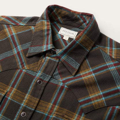 Brushed Twill Plaid Western Shirt Brown - Stetson