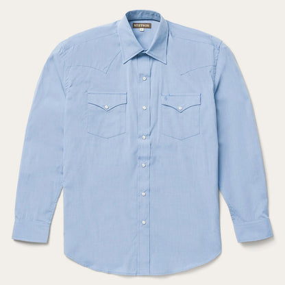 Blue End On End Solid Shirt Blue - Stetson