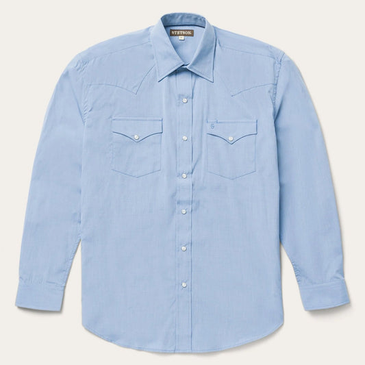 Blue End On End Solid Shirt Blue - Stetson