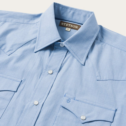 Blue End On End Solid Shirt Blue - Stetson