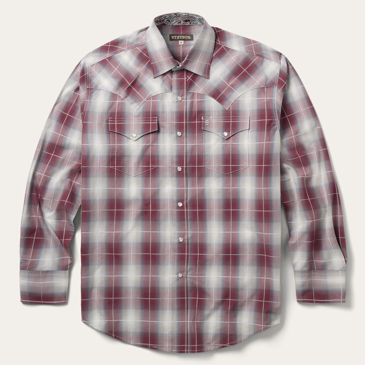 Ombre Plaid Western Shirt Wine - Stetson