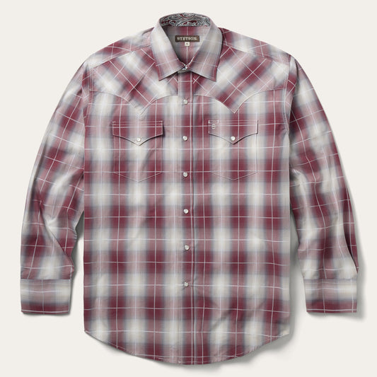 Ombre Plaid Western Shirt Wine - Stetson