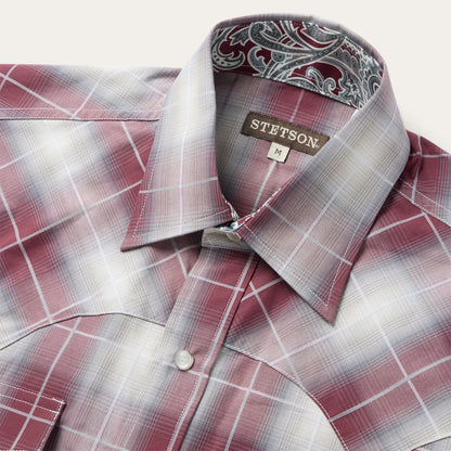 Ombre Plaid Western Shirt Wine - Stetson