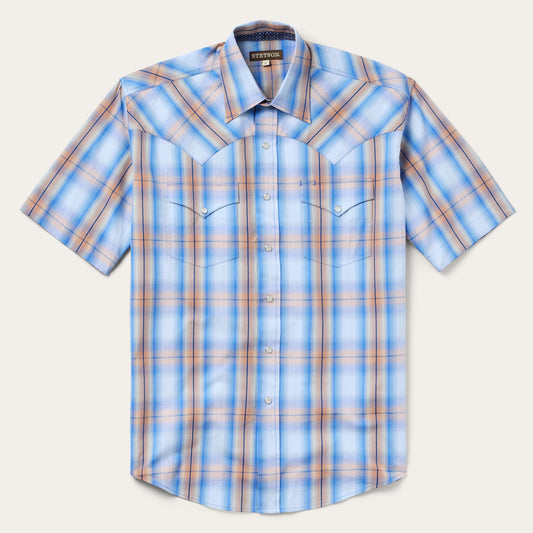 Sunrise Plaid Short-Sleeve Western Shirt Blue - Stetson