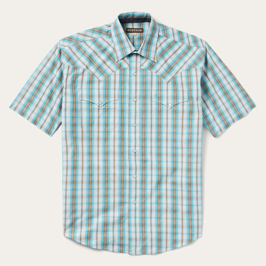 Turquoise Plaid Short-Sleeve Western Shirt Green - Stetson