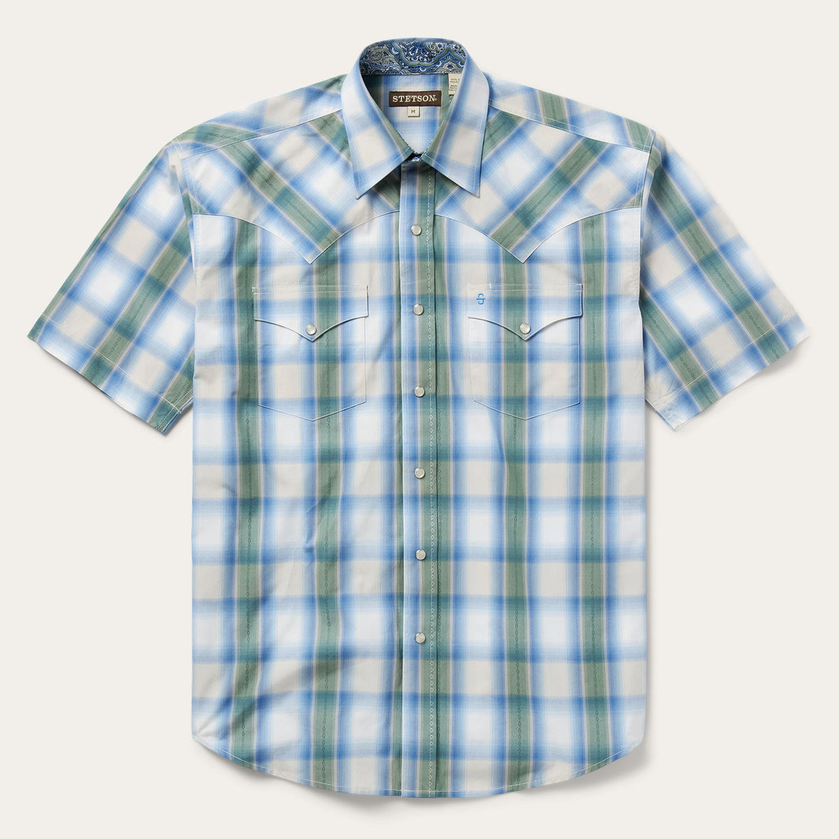 Moss Plaid Short-Sleeve Western Shirt Blue - Stetson
