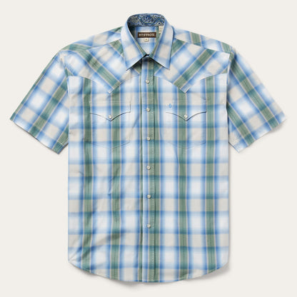 Moss Plaid Short-Sleeve Western Shirt Blue - Stetson