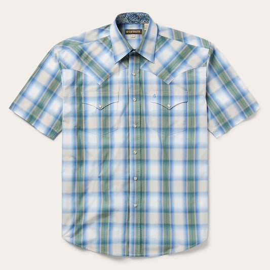 Moss Plaid Short-Sleeve Western Shirt Blue - Stetson