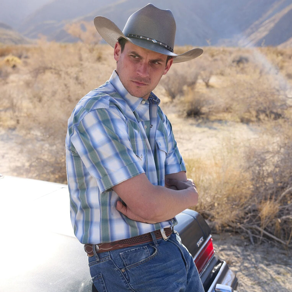 Moss Plaid Short-Sleeve Western Shirt Blue - Stetson