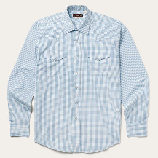 Two Stripe Check Western Shirt Blue - Stetson