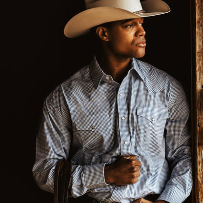 Two Stripe Check Western Shirt Blue - Stetson