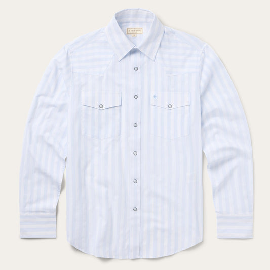 Stripe Oxford Western Shirt White w/ Blue Stripe - Stetson