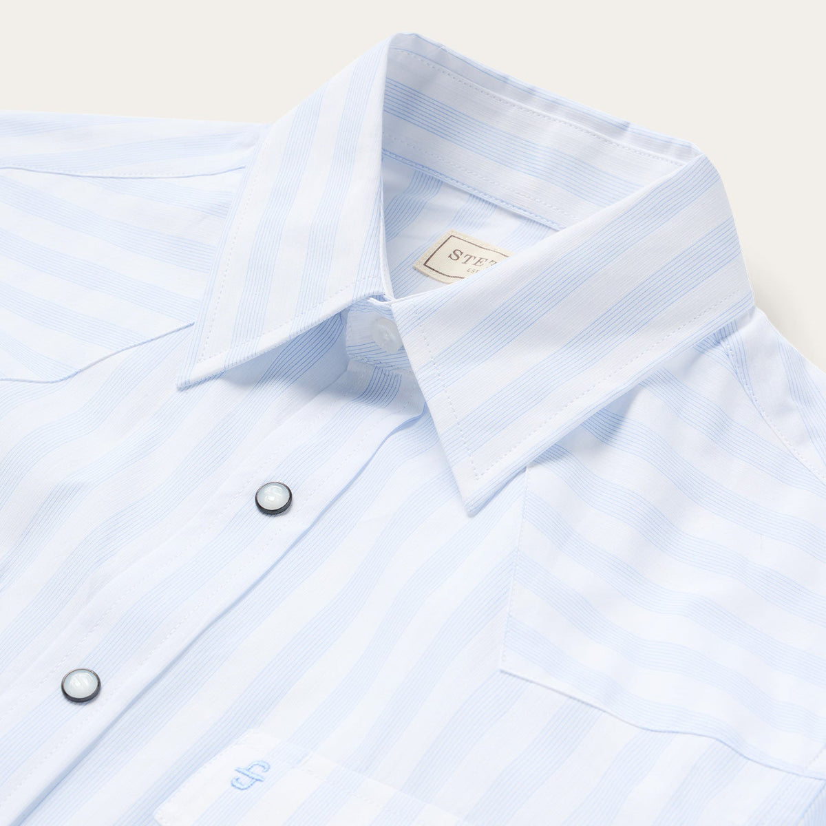 Stripe Oxford Western Shirt White w/ Blue Stripe - Stetson