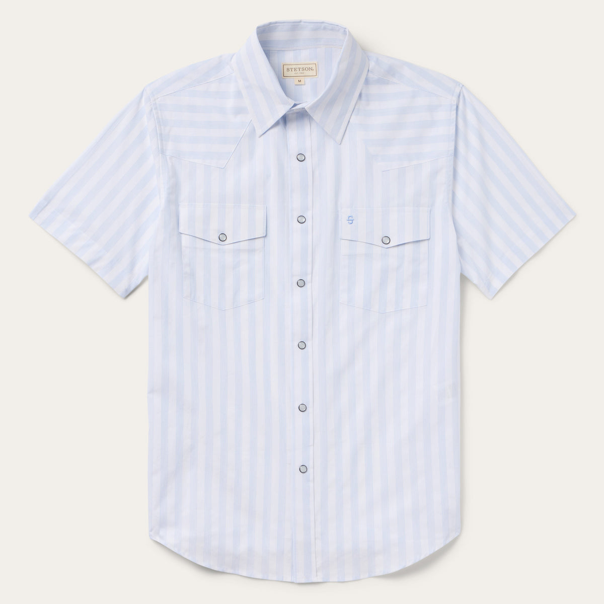 Stripe Oxford Short Sleeve Western Shirt White w/ Blue Stripe - Stetson