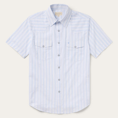 Stripe Oxford Short Sleeve Western Shirt White w/ Blue Stripe - Stetson