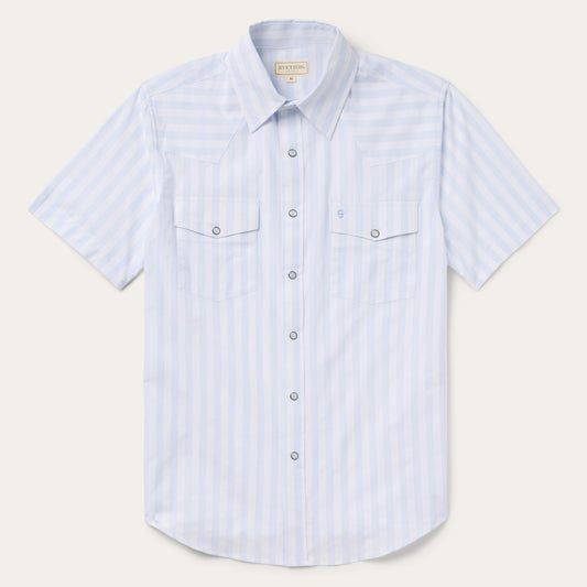 Stripe Oxford Short Sleeve Western Shirt White w/ Blue Stripe - Stetson
