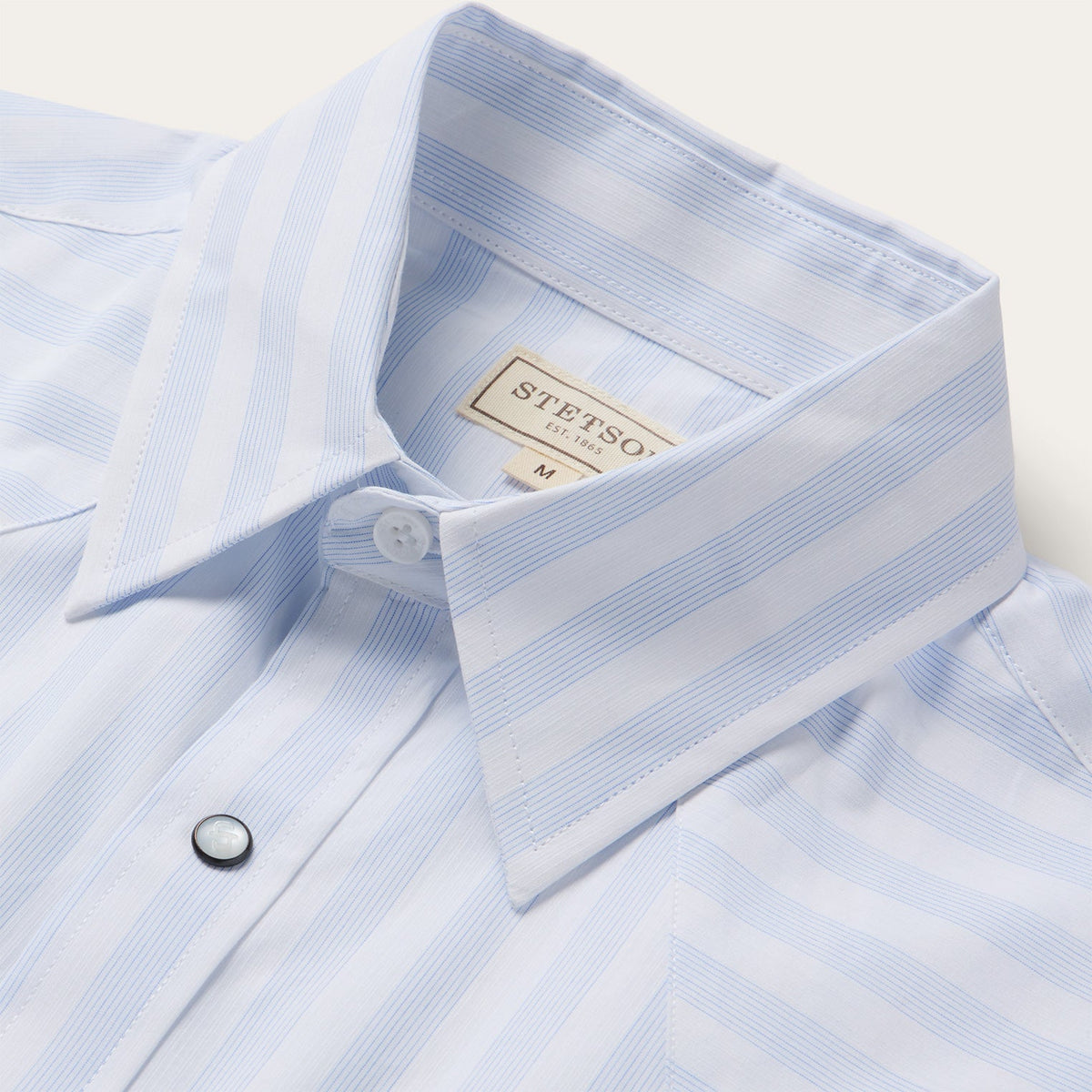 Stripe Oxford Short Sleeve Western Shirt White w/ Blue Stripe - Stetson