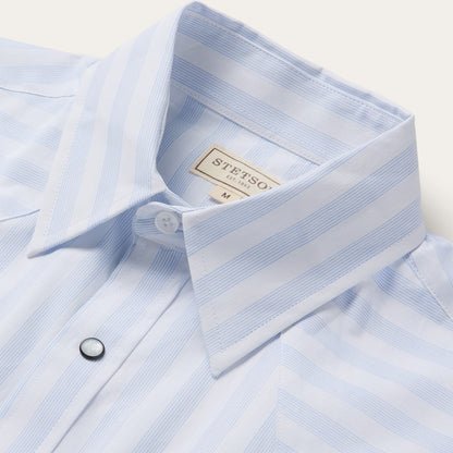 Stripe Oxford Short Sleeve Western Shirt White w/ Blue Stripe - Stetson