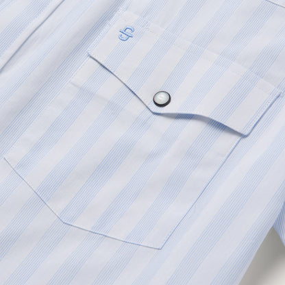 Stripe Oxford Short Sleeve Western Shirt White w/ Blue Stripe - Stetson
