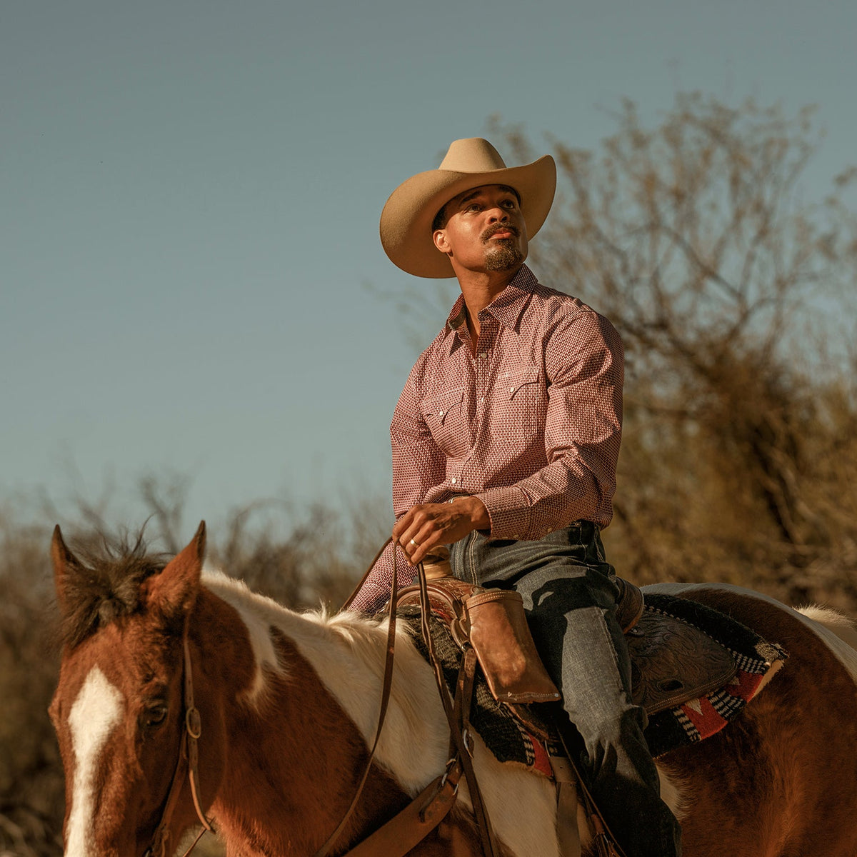 Broken Diamond Print Western Shirt Red - Stetson