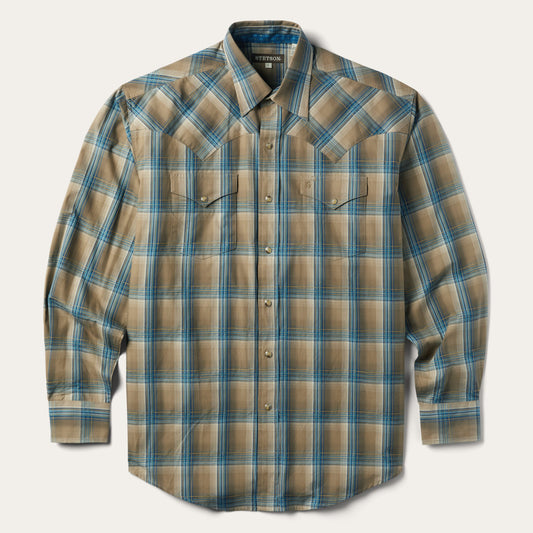 Khaki Ombre Plaid Shirt Brown - Stetson
