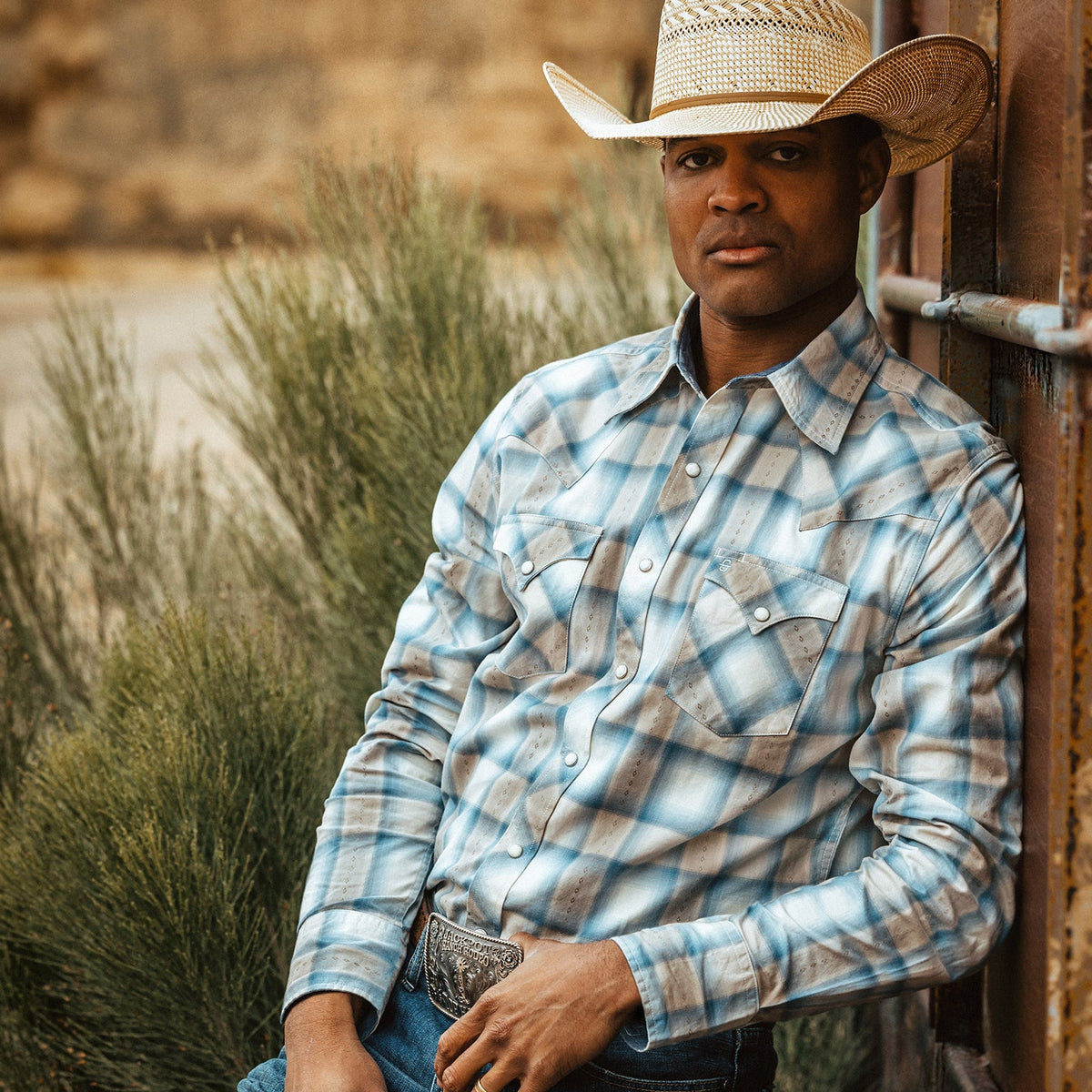 Sand Plaid Dobby Western Shirt Brown - Stetson