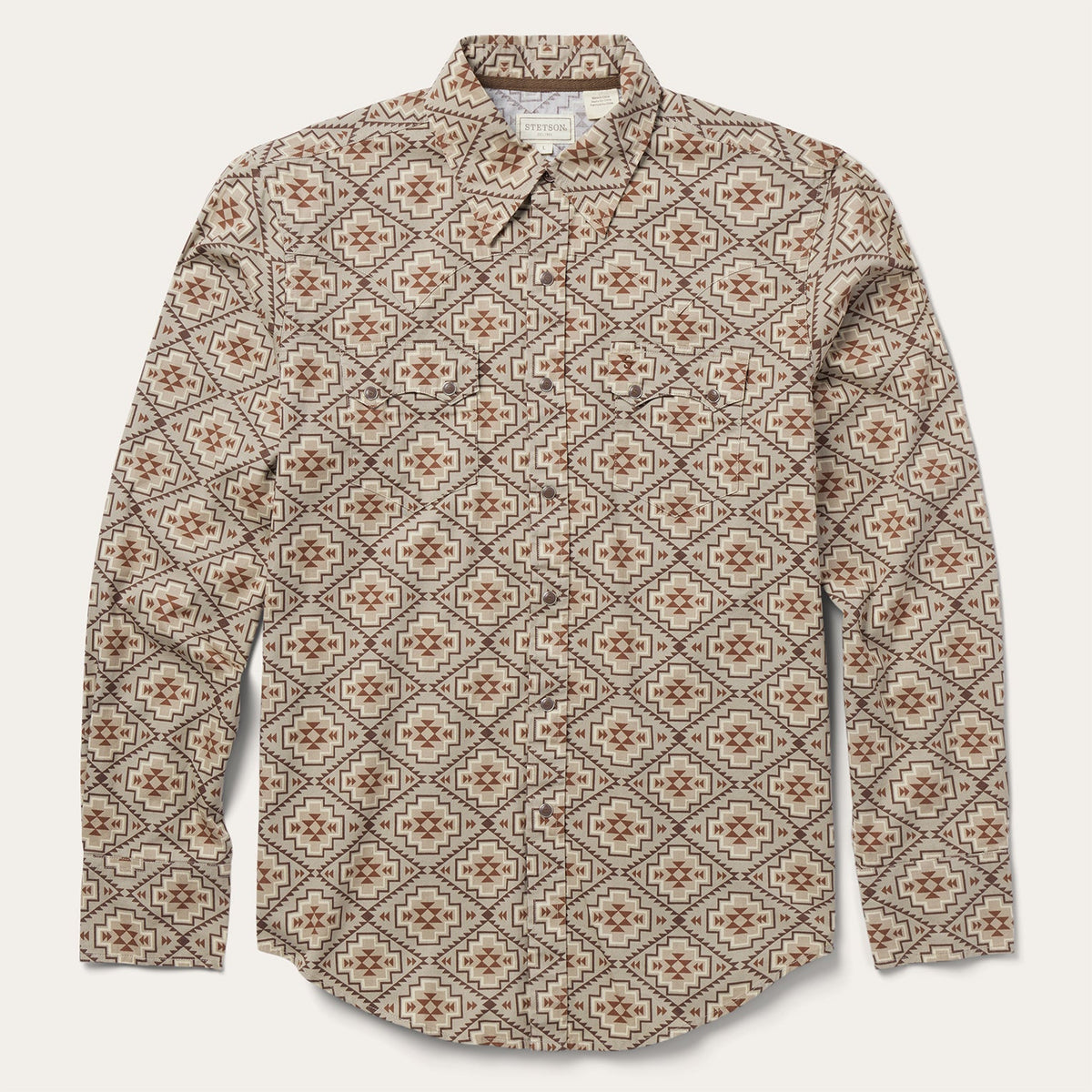 Brown Aztec Poplin Western Shirt Brown - Stetson