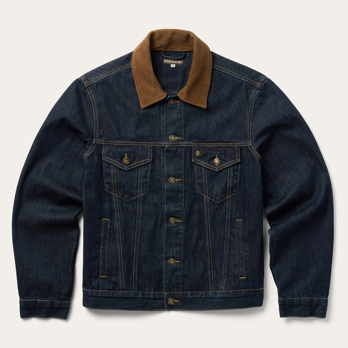 Suede Collar Raw Denim Jacket Blue - Stetson
