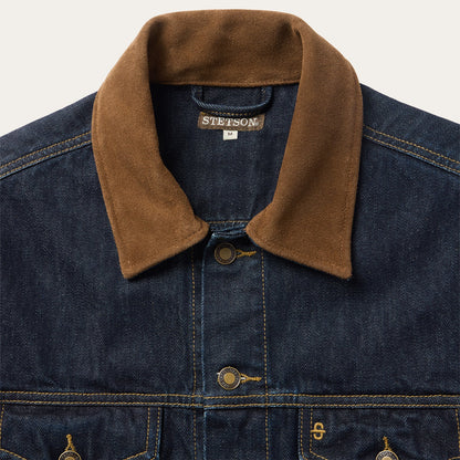 Suede Collar Raw Denim Jacket Blue - Stetson