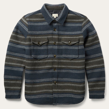 Wool Blend Stripe Shirt Jacket Blue - Stetson