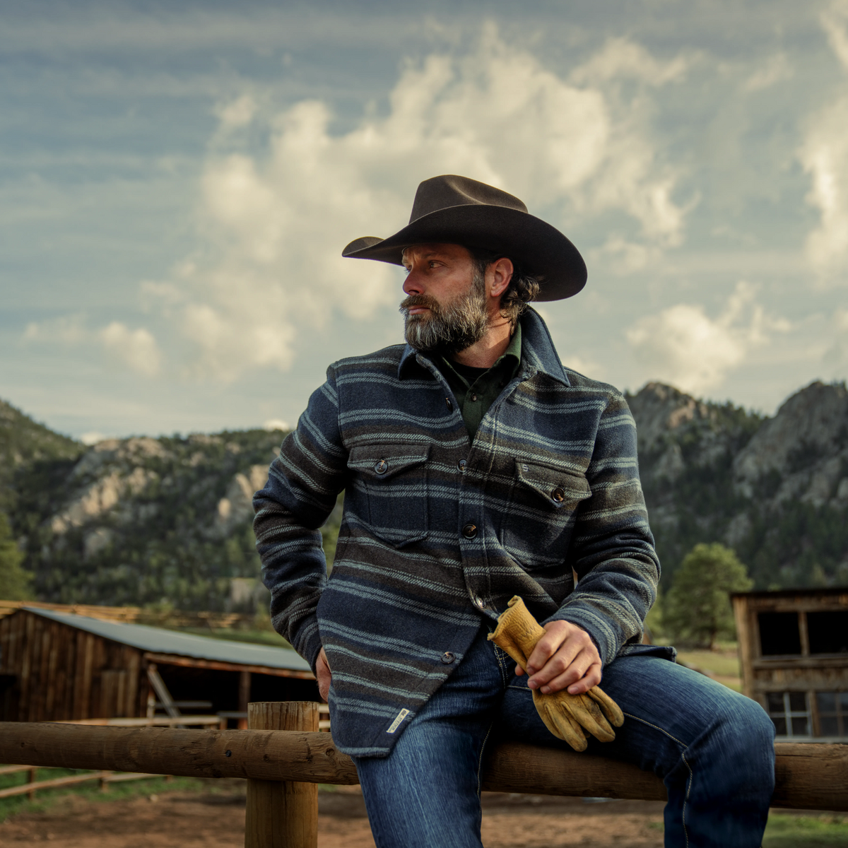 Wool Blend Stripe Shirt Jacket Blue - Stetson