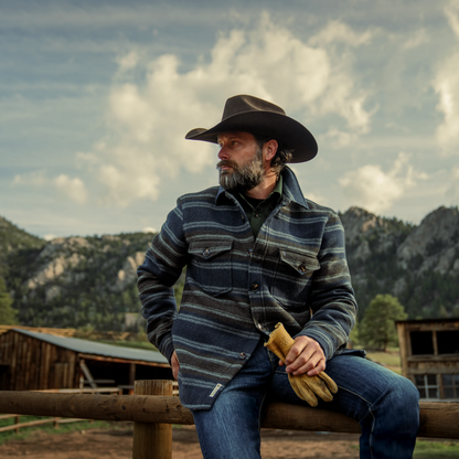 Wool Blend Stripe Shirt Jacket Blue - Stetson