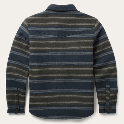 Wool Blend Stripe Shirt Jacket Blue - Stetson