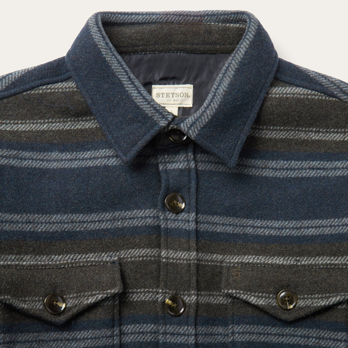 Wool Blend Stripe Shirt Jacket Blue - Stetson