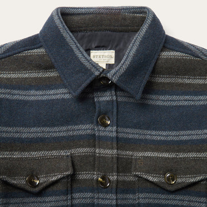 Wool Blend Stripe Shirt Jacket Blue - Stetson