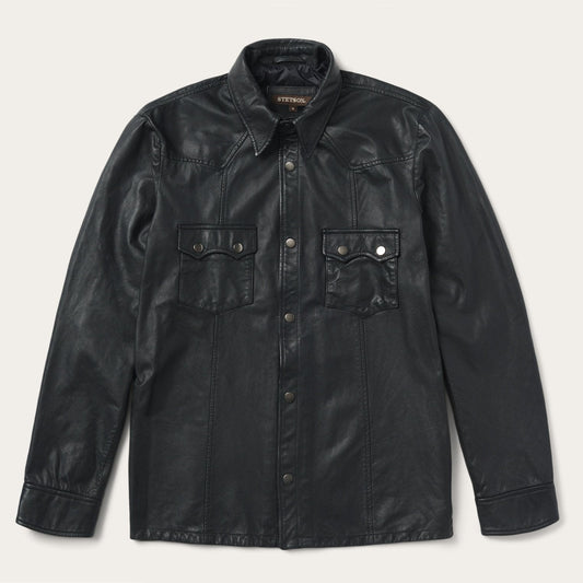 Leather Western Shirt Jacket Black - Stetson