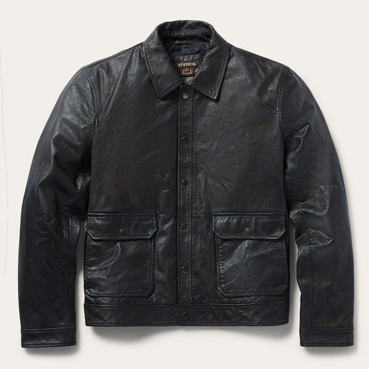Snap Front Leather Jacket Brown - Stetson