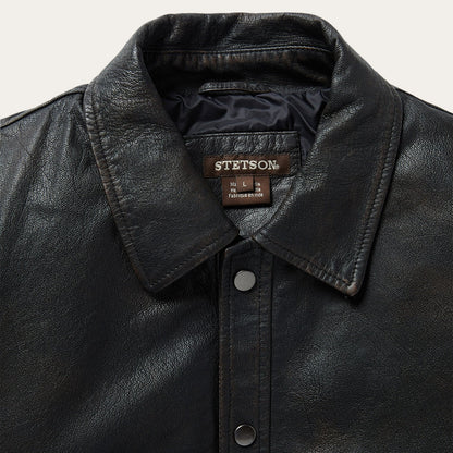 Snap Front Leather Jacket Brown - Stetson
