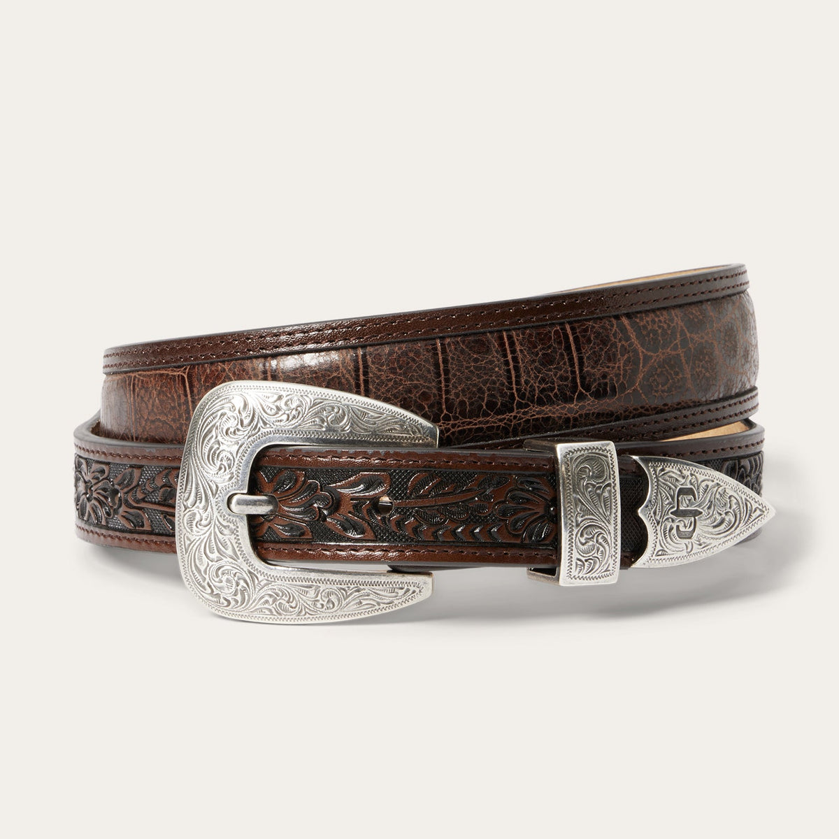 Croco Print Tooled Tapered Belt Brown/Cognac - Stetson