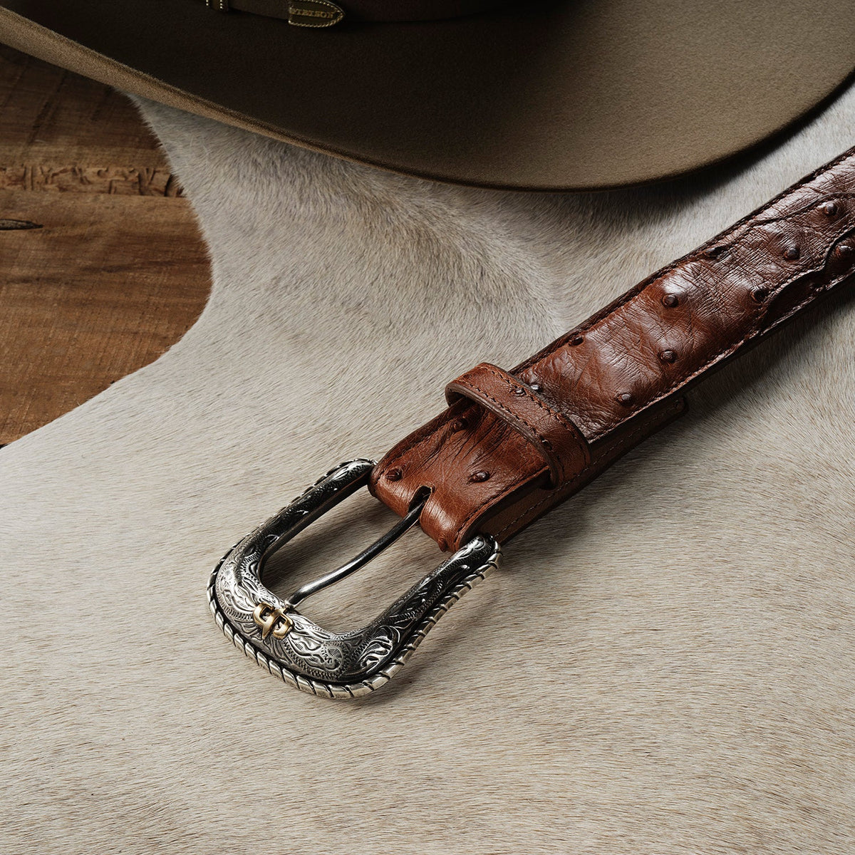 Ostrich Western Tab Belt Antique Cognac - Stetson