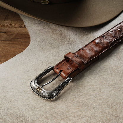 Ostrich Western Tab Belt Antique Cognac - Stetson